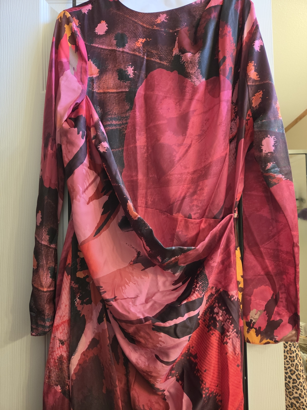 ASOS Red and Pink Abstract Long Sleeve Draped Maxi Dress - Picture 6 of 8